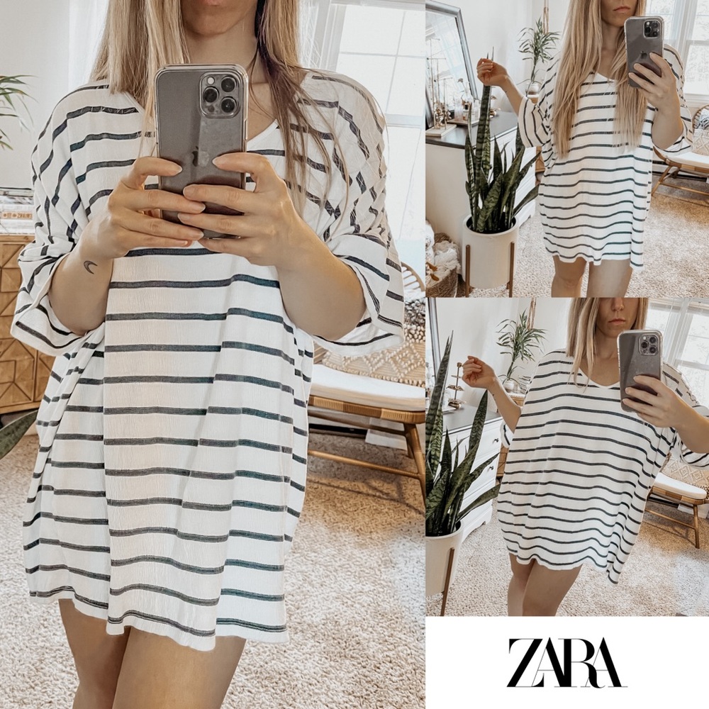 Zara | Oversized Stripe T-shirt Beach Cover Up